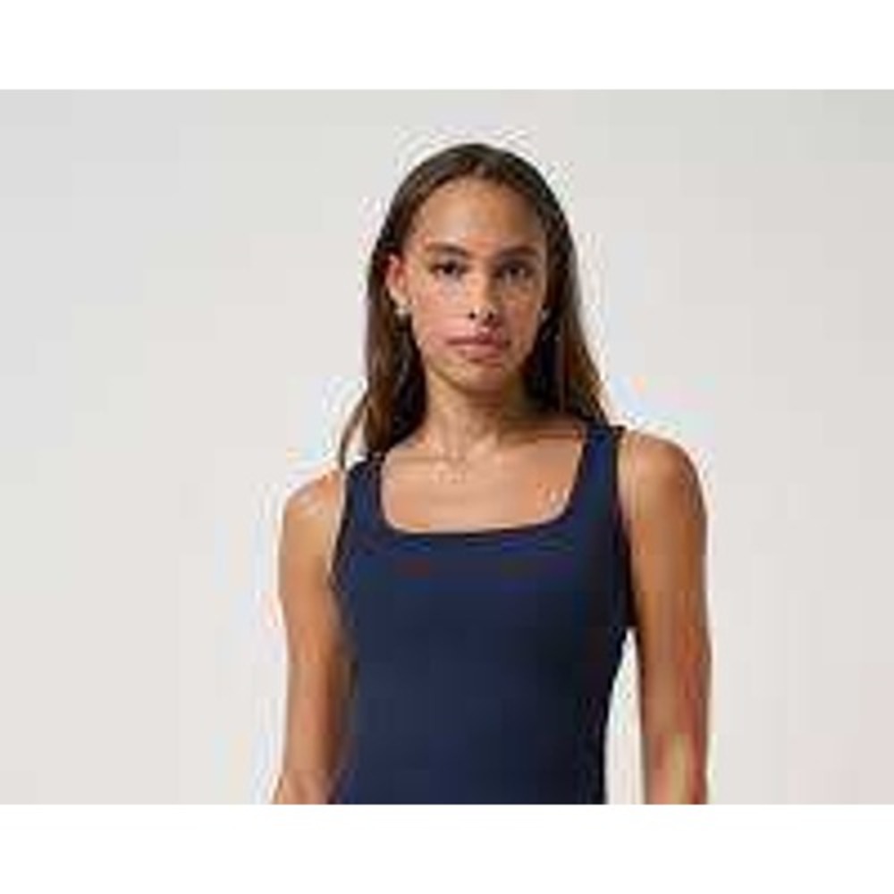 Travis Mathew Rib Square Neck Tank Navy Blue Sleeveless Cropped Top Women Size L